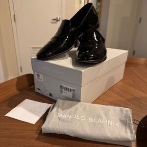 Manolo Blahnik “Mario” Black Patent Leather Loafers